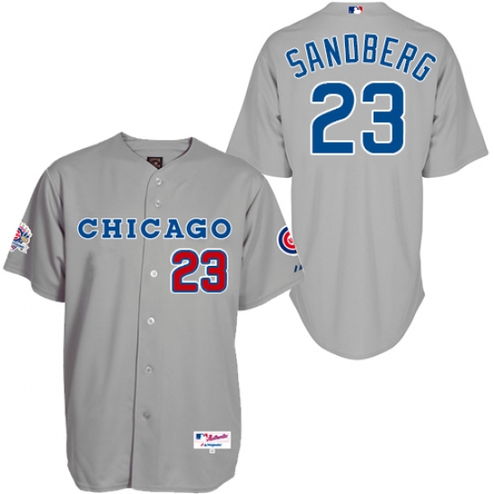 Men's Majestic Chicago Cubs 23 Ryne Sandberg Authentic Grey 1990 Turn Back The Clock MLB Jersey