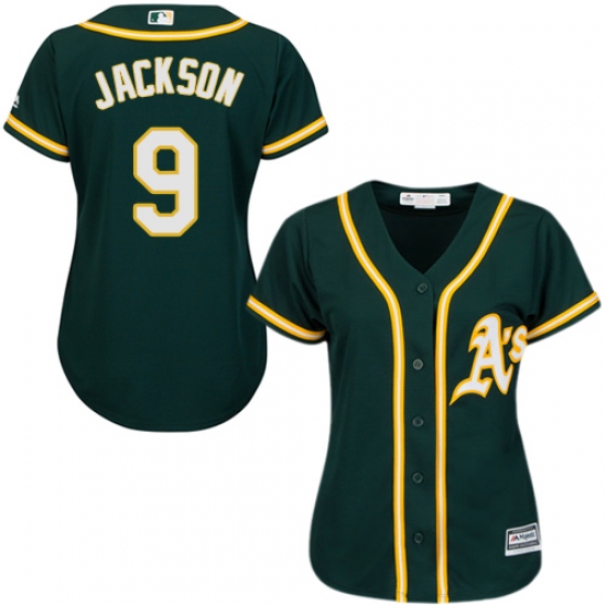 Women's Majestic Oakland Athletics 9 Reggie Jackson Replica Green Alternate 1 Cool Base MLB Jersey