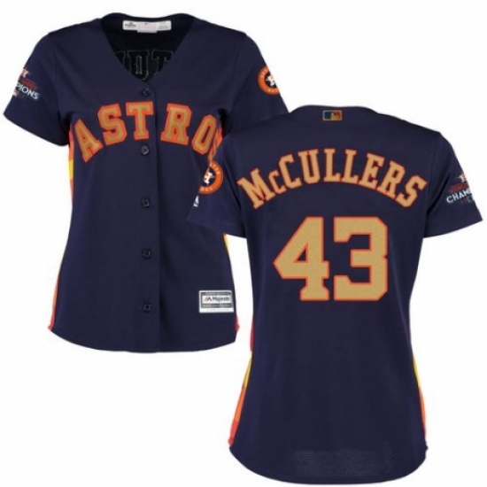 Women's Majestic Houston Astros 43 Lance McCullers Authentic Navy Blue Alternate 2018 Gold Program Cool Base MLB Jersey