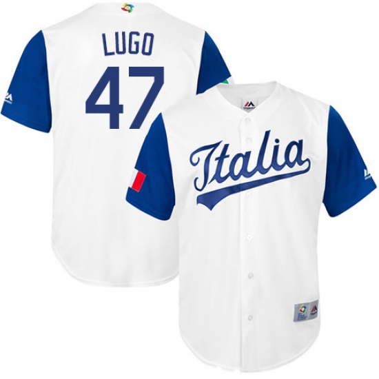 Men's Italy Baseball Majestic 47 Luis Lugo White 2017 World Baseball Classic Replica Team Jersey