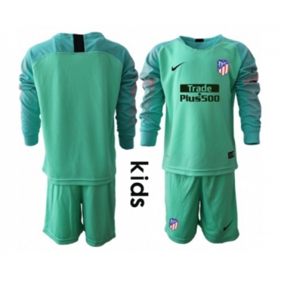 Atletico Madrid Blank Green Goalkeeper Long Sleeves Kid Soccer Club Jersey