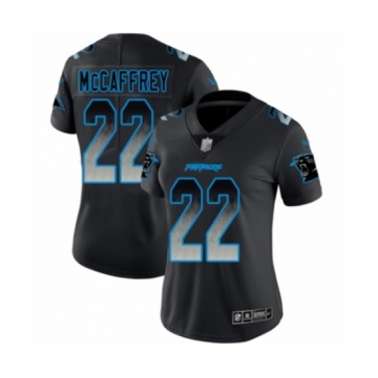 Women's Carolina Panthers 22 Christian McCaffrey Limited Black Smoke Fashion Football Jersey