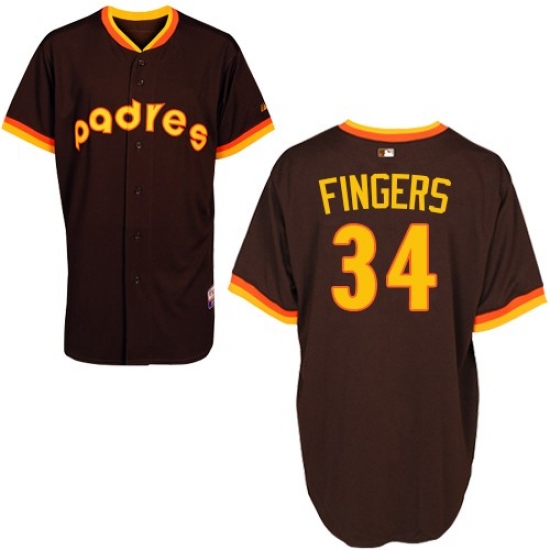 Men's Majestic San Diego Padres 34 Rollie Fingers Authentic Coffee 1984 Turn Back The Clock MLB Jersey