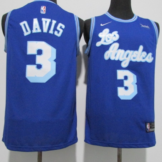 Men's Nike Los Angeles Lakers 3 Anthony Davis Authentic Blue Jerseys