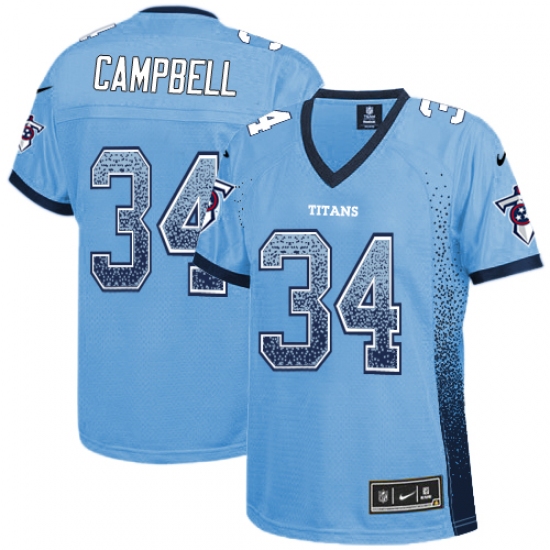 Women's Nike Tennessee Titans 34 Earl Campbell Elite Light Blue Drift Fashion NFL Jersey