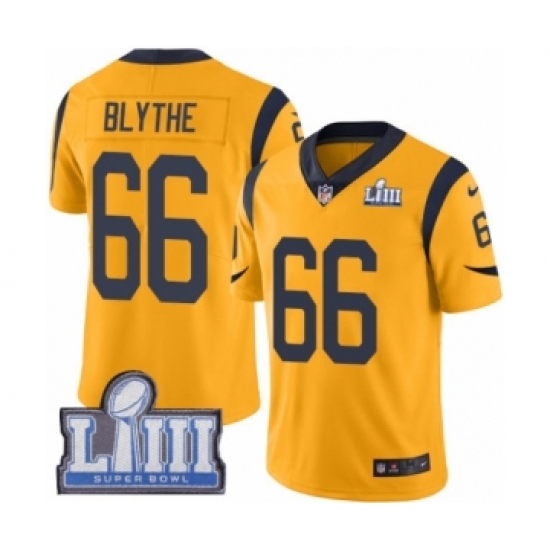 Men's Nike Los Angeles Rams 66 Austin Blythe Limited Gold Rush Vapor Untouchable Super Bowl LIII Bound NFL Jersey