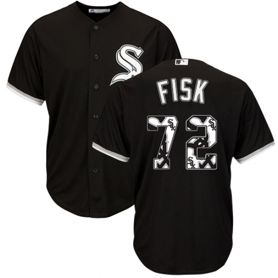 Men's Majestic Chicago White Sox 72 Carlton Fisk Authentic Black Team Logo Fashion Cool Base MLB Jersey