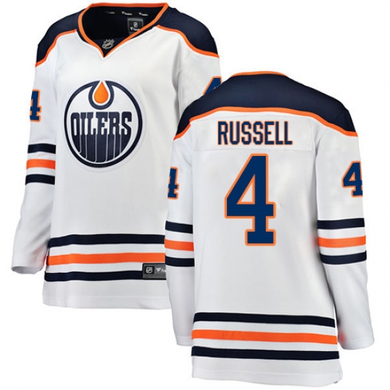 Women's Edmonton Oilers 4 Kris Russell Authentic White Away Fanatics Branded Breakaway NHL Jersey