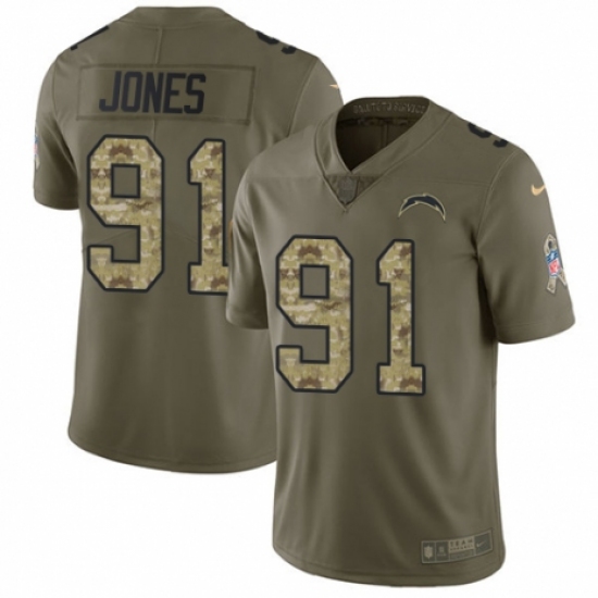 Youth Nike Los Angeles Chargers 91 Justin Jones Limited Olive/Camo 2017 Salute to Service NFL Jersey