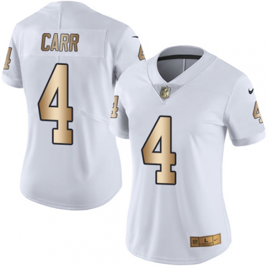 Women's Nike Oakland Raiders 4 Derek Carr Limited White/Gold Rush NFL Jersey