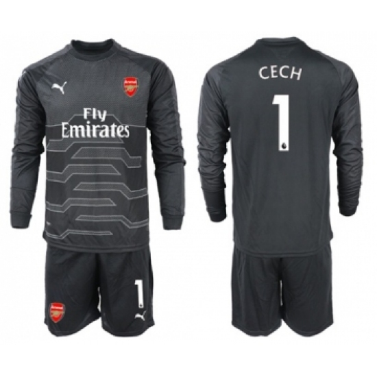 Arsenal 1 Cech Black Long Sleeves Goalkeeper Soccer Country Jersey