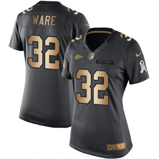 Women's Nike Kansas City Chiefs 32 Spencer Ware Limited Black/Gold Salute to Service NFL Jersey