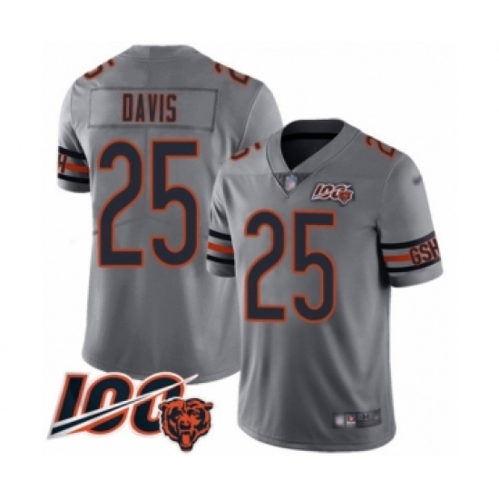 Youth Chicago Bears 25 Mike Davis Limited Silver Inverted Legend 100th Season Football Jersey