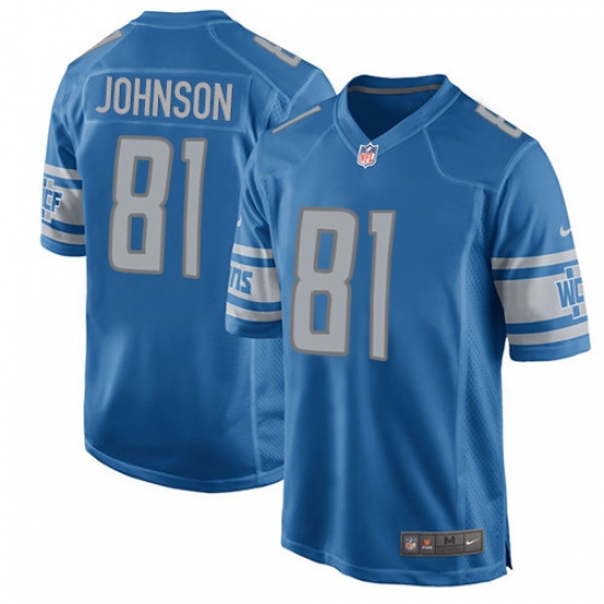 Men's Nike Detroit Lions 81 Calvin Johnson Game Light Blue Team Color NFL Jersey