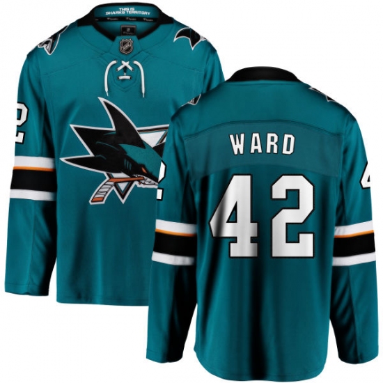 Youth San Jose Sharks 42 Joel Ward Fanatics Branded Teal Green Home Breakaway NHL Jersey