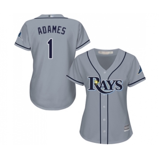 Women's Tampa Bay Rays 1 Willy Adames Replica Grey Road Cool Base Baseball Jersey