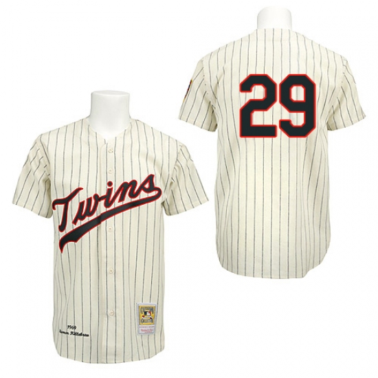 Men's Mitchell and Ness 1969 Minnesota Twins 29 Rod Carew Replica Cream Throwback MLB Jersey