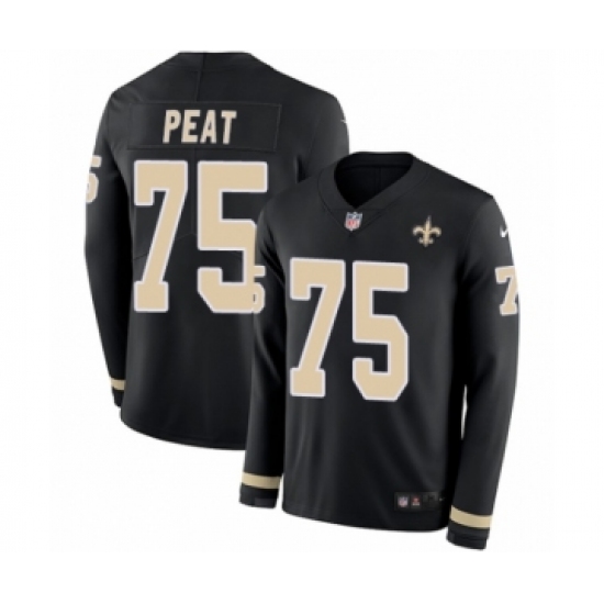 Youth Nike New Orleans Saints 75 Andrus Peat Limited Black Therma Long Sleeve NFL Jersey