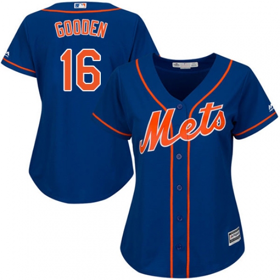 Women's Majestic New York Mets 16 Dwight Gooden Authentic Royal Blue Alternate Home Cool Base MLB Jersey