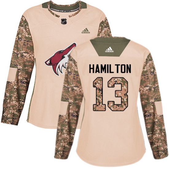 Women's Adidas Arizona Coyotes 13 Freddie Hamilton Authentic Camo Veterans Day Practice NHL Jersey