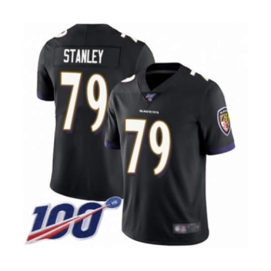 Men's Baltimore Ravens 79 Ronnie Stanley Black Alternate Vapor Untouchable Limited Player 100th Season Football Jersey