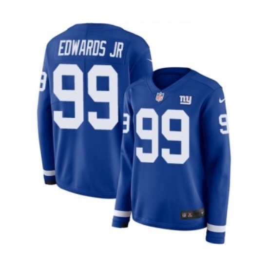 Women's Nike New York Giants 99 Mario Edwards Jr Limited Royal Blue Therma Long Sleeve NFL Jersey