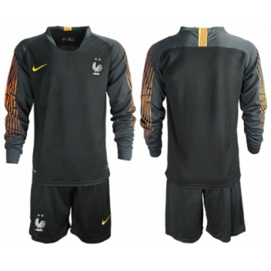 France Blank Black Goalkeeper Long Sleeves Soccer Country Jersey