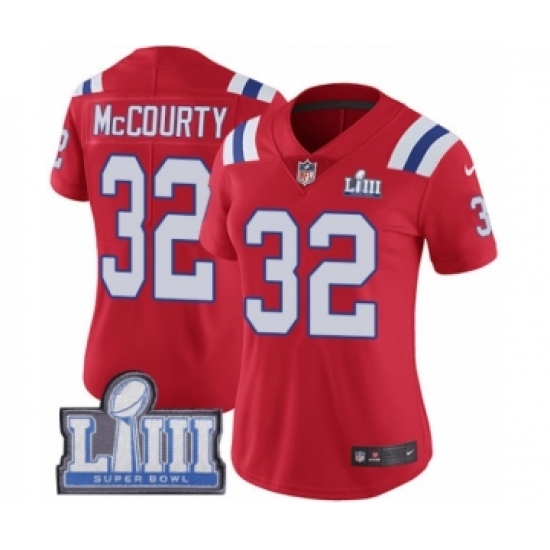 Women's Nike New England Patriots 32 Devin McCourty Red Alternate Vapor Untouchable Limited Player Super Bowl LIII Bound NFL Jersey