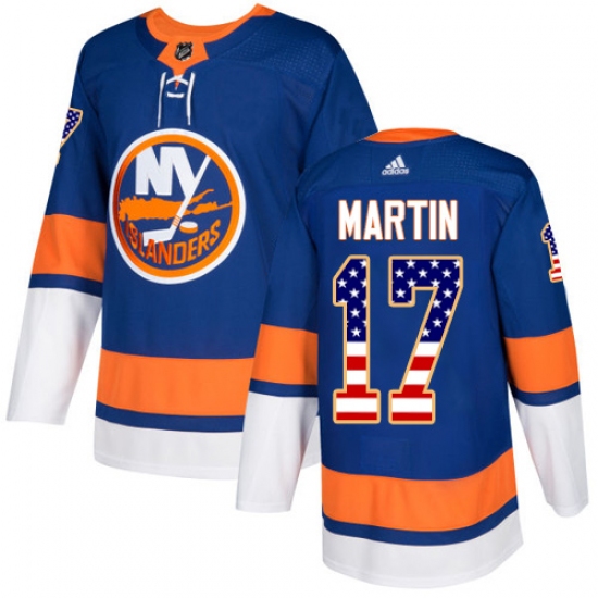 Men's Adidas New York Islanders 17 Matt Martin Authentic Royal Blue USA Flag Fashion NHL Jersey