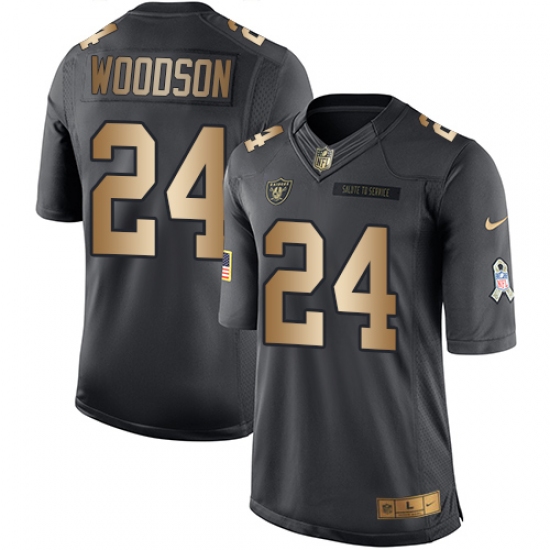 Youth Nike Oakland Raiders 24 Charles Woodson Limited Black/Gold Salute to Service NFL Jersey