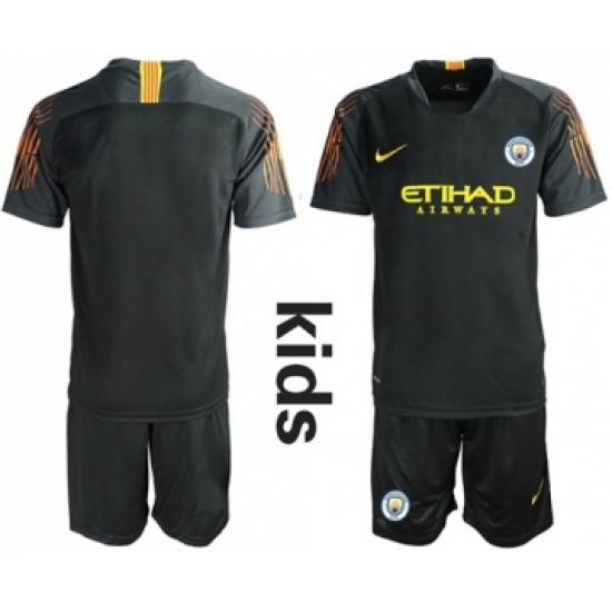 Manchester City Blank Black Goalkeeper Kid Soccer Club Jersey