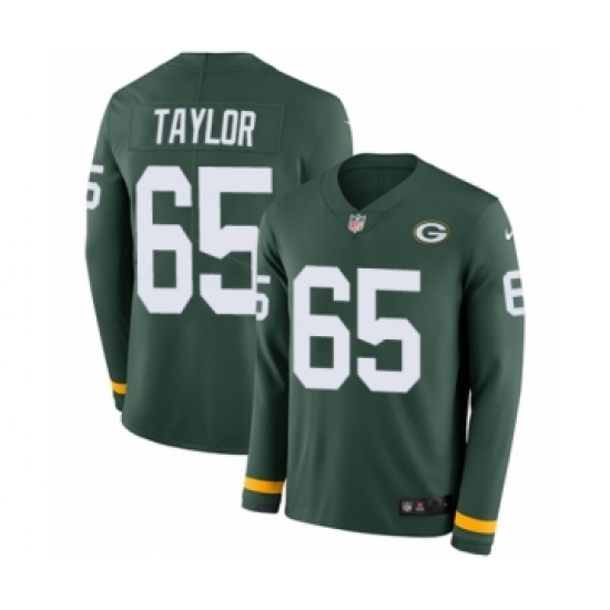 Men's Nike Green Bay Packers 65 Lane Taylor Limited Green Therma Long Sleeve NFL Jersey