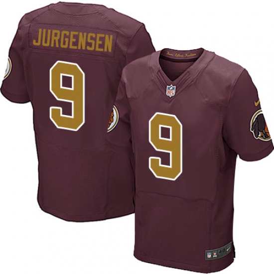 Men's Nike Washington Redskins 9 Sonny Jurgensen Elite Burgundy Red/Gold Number Alternate 80TH Anniversary NFL Jersey