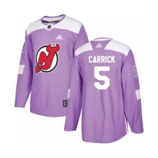 Men's New Jersey Devils 5 Connor Carrick Authentic Purple Fights Cancer Practice Hockey Jersey