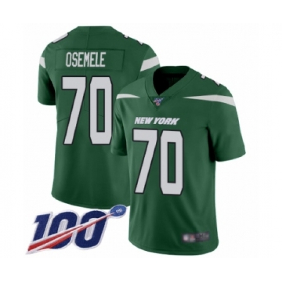 Men's New York Jets 70 Kelechi Osemele Green Team Color Vapor Untouchable Limited Player 100th Season Football Jersey