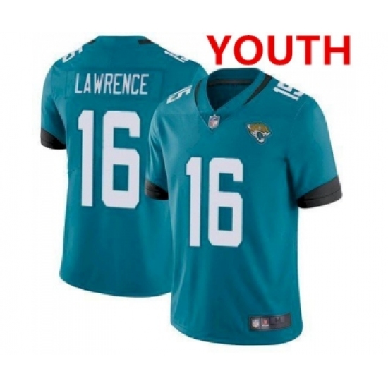 Youth Jacksonville Jaguars 16 Trevor Lawrence 2021 Teal Vapor Untouchable Limited Stitched Jersey