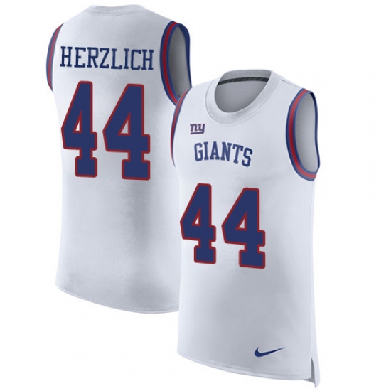 Men's Nike New York Giants 44 Mark Herzlich Limited White Rush Player Name & Number Tank Top NFL Jersey