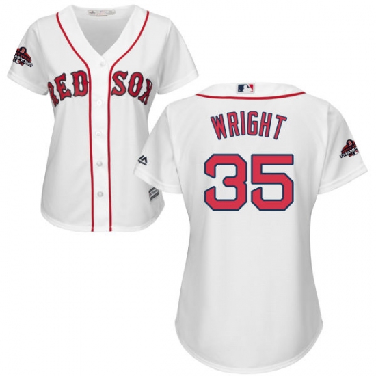 Women's Majestic Boston Red Sox 35 Steven Wright Authentic White Home 2018 World Series Champions MLB Jersey