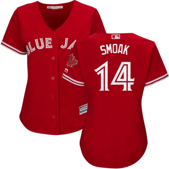 Women's Majestic Toronto Blue Jays 14 Justin Smoak Replica Scarlet Alternate MLB Jersey