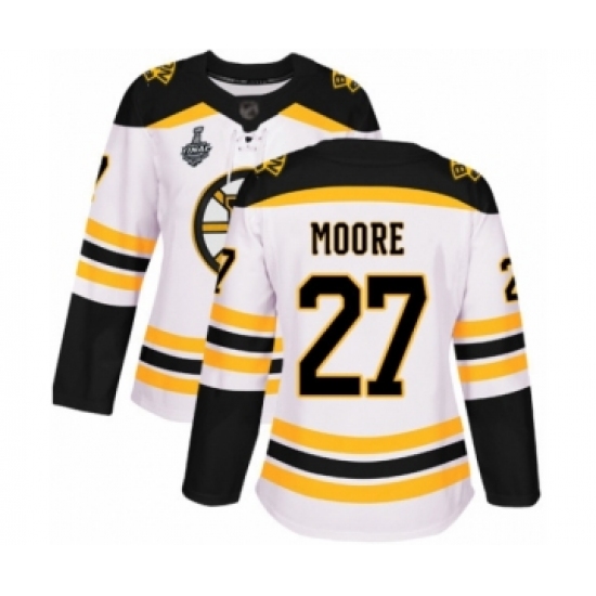 Women's Boston Bruins 27 John Moore Authentic White Away 2019 Stanley Cup Final Bound Hockey Jersey