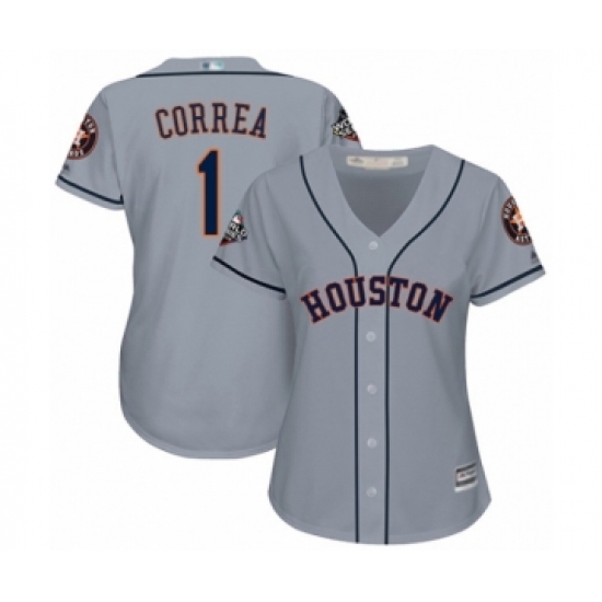 Women's Houston Astros 1 Carlos Correa Authentic Grey Road Cool Base 2019 World Series Bound Baseball Jersey