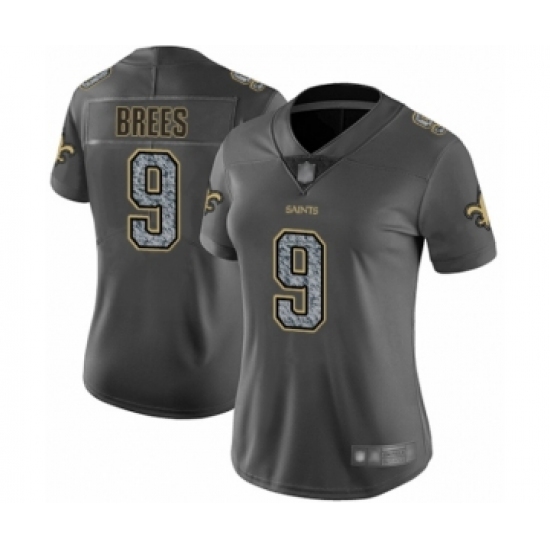 Women's New Orleans Saints 9 Drew Brees Limited Gray Static Fashion Football Jersey