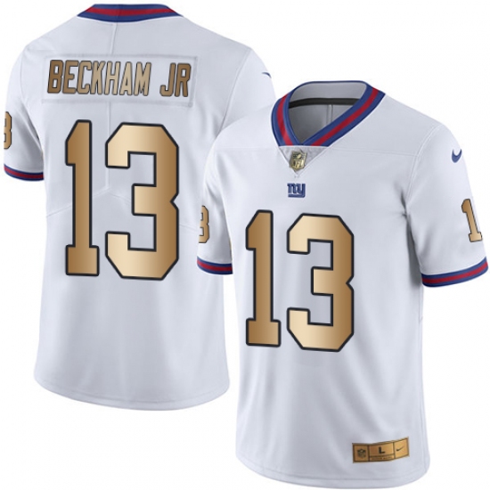 Men's Nike New York Giants 13 Odell Beckham Jr Limited White/Gold Rush NFL Jersey