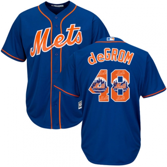 Men's Majestic New York Mets 48 Jacob deGrom Authentic Royal Blue Team Logo Fashion Cool Base MLB Jersey