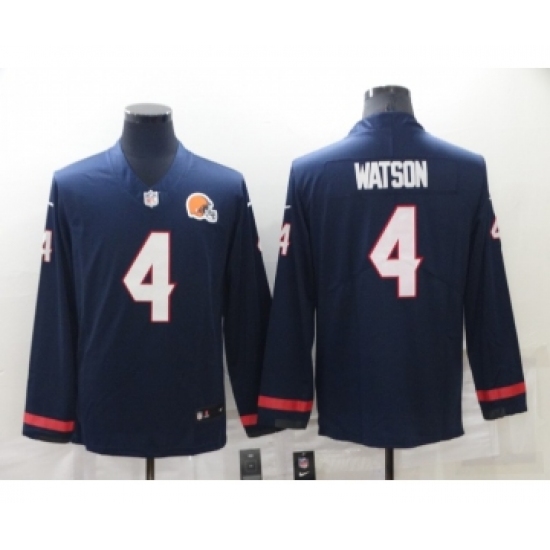 Men's Cleveland Browns 4 Deshaun Watson Nike Navy Blue Therma Long Sleeve Limited Jersey