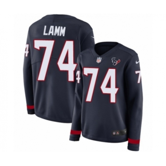 Women's Nike Houston Texans 74 Kendall Lamm Limited Navy Blue Therma Long Sleeve NFL Jersey