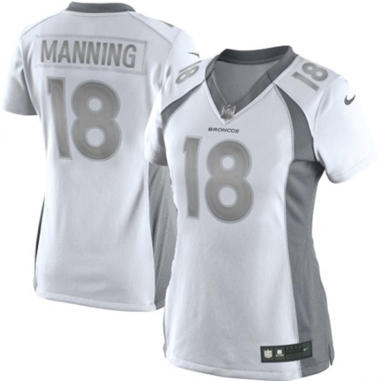 Women's Nike Denver Broncos 18 Peyton Manning Limited White Platinum NFL Jersey