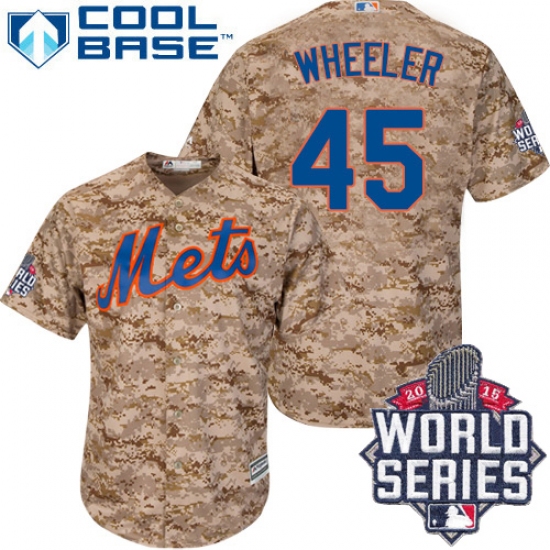 Men's Majestic New York Mets 45 Zack Wheeler Authentic Camo Alternate Cool Base 2015 World Series MLB Jersey