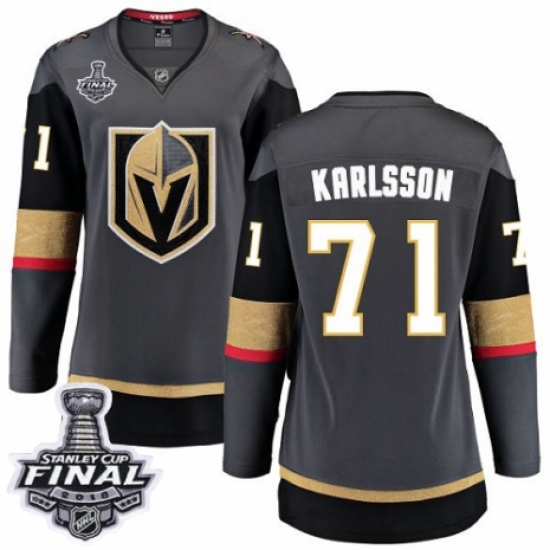 Women's Vegas Golden Knights 71 William Karlsson Authentic Black Home Fanatics Branded Breakaway 2018 Stanley Cup Final NHL Jersey