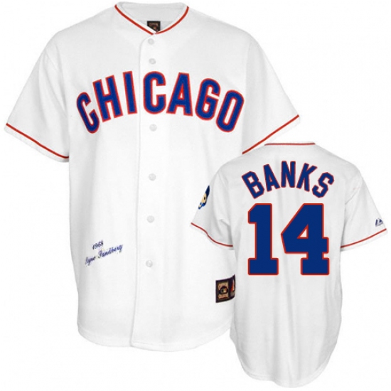 Men's Mitchell and Ness Chicago Cubs 14 Ernie Banks Authentic White 1968 Throwback MLB Jersey